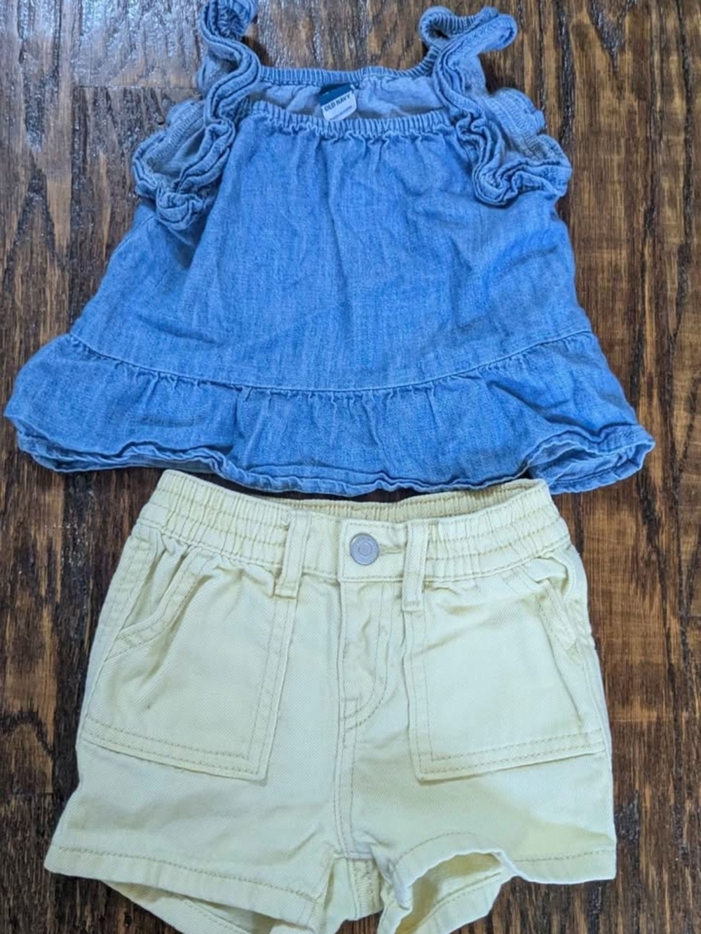 Old Navy 18-24 M Blue Ruffle Tank and  Butter Cream  Yellow Shorts Set